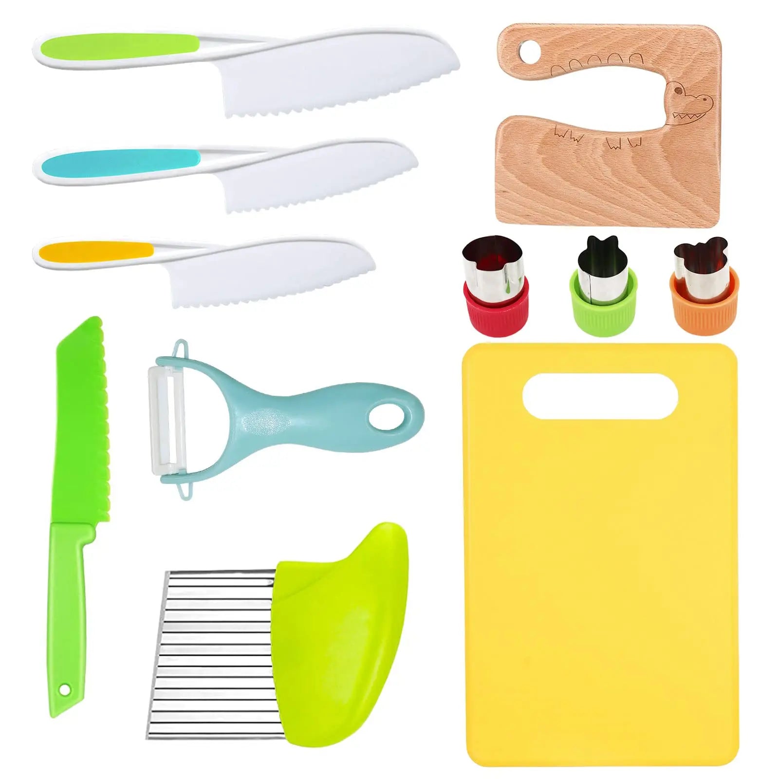 Kids Cooking Set Toys Montessori Kitchen Tools for Toddlers Kids Safety Plastic Knife Set With Cutting Board for Real Cooking