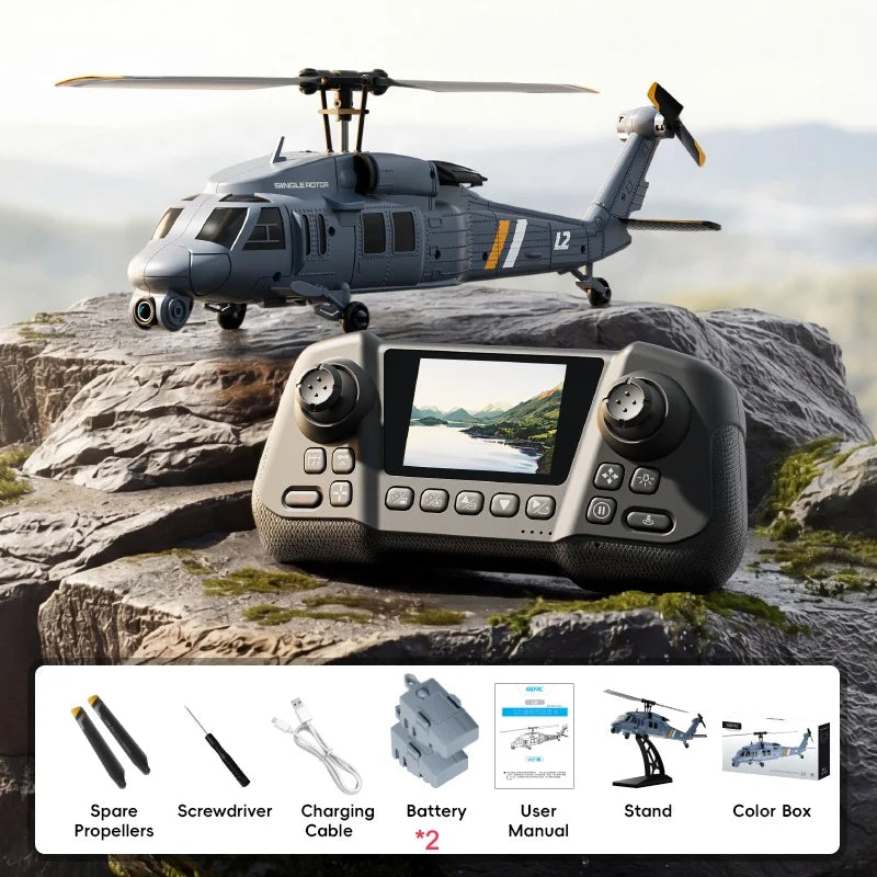 Military Remote Control Screen Helicopter 6 Axis Gyro Single Rotor 8K Aerial Optical Flow With Screen WIFI FPV RC Helicopter Toy