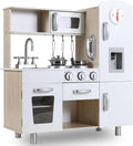 Wooden Play Kitchen Set Pretend Play Kitchen with Lights and Sounds for Kids Ages 3+, Includes Stove Oven Microwave Coffee Maker