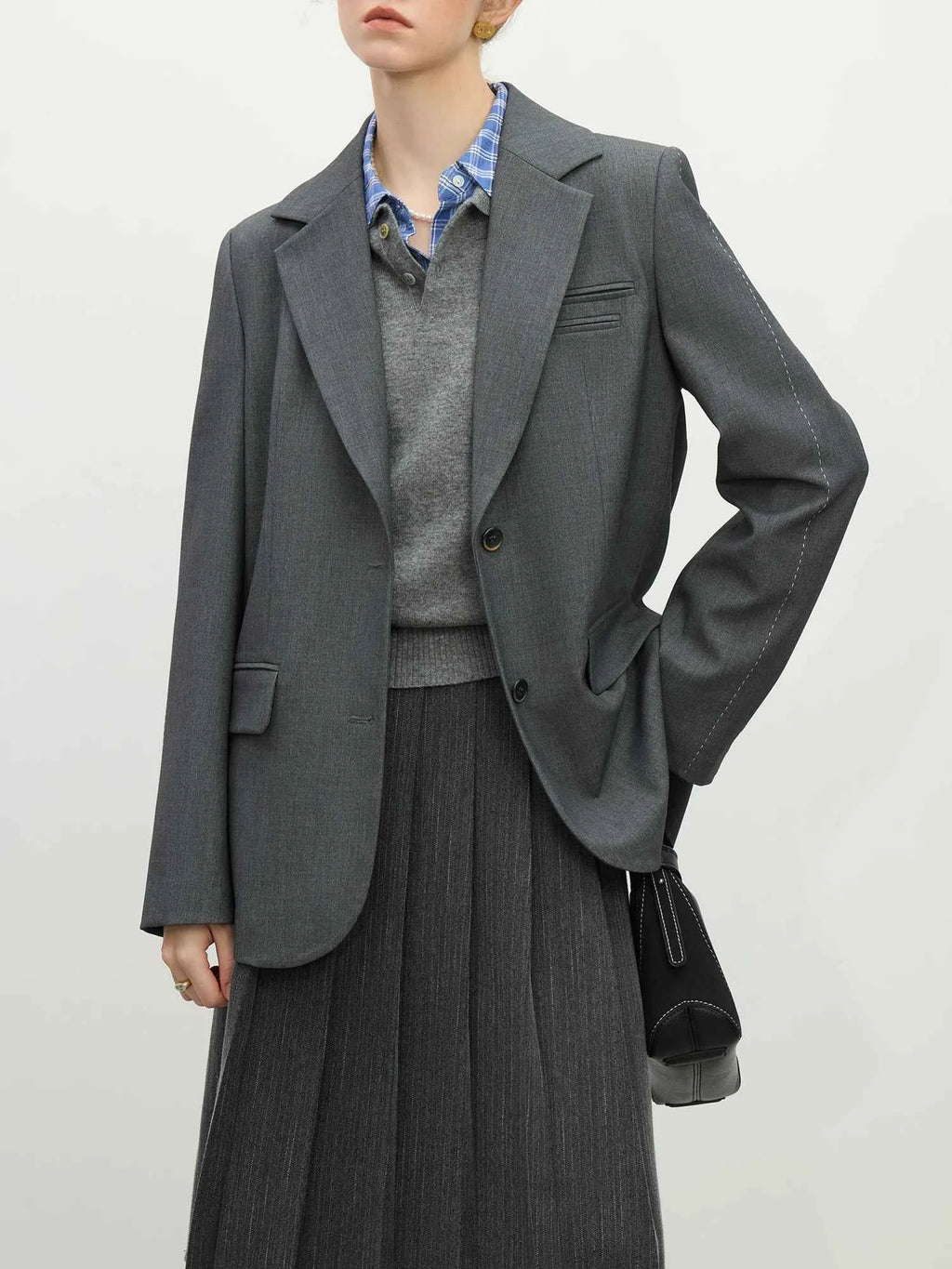 FSLE Pink Grey Elegant Style Casual Blazer Jacket for Women 2025 Spring New Design Versatile Streetwear Chic Outfits 25FS11224