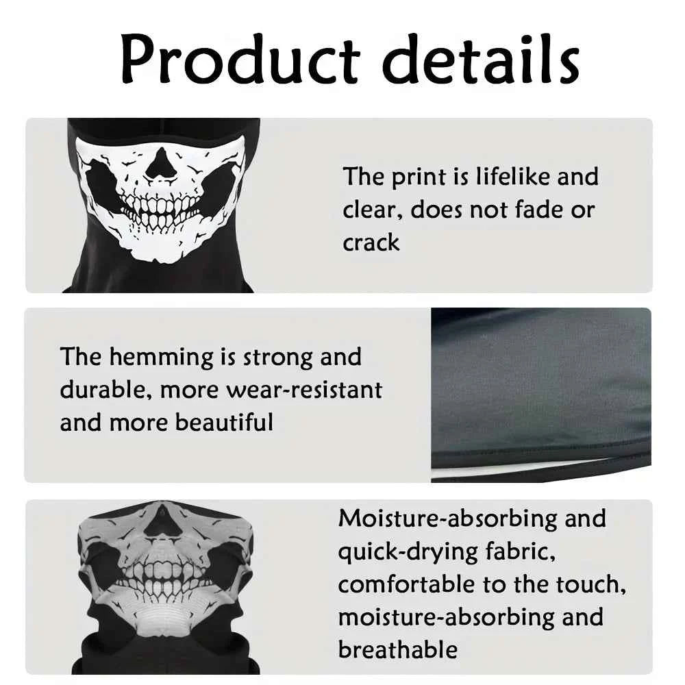 Motorcycle Balaclava Full Face Mask Skull Print Motorbike Full Face Mask Windproof Skiing Head Neck Warmer Bicycle Helmet Liner