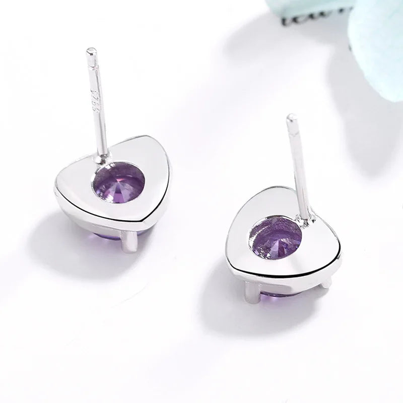 Genuine 925 Sterling Silver Fshion Jewelry Crystal Heart Stud Earrings For Women New XY0208