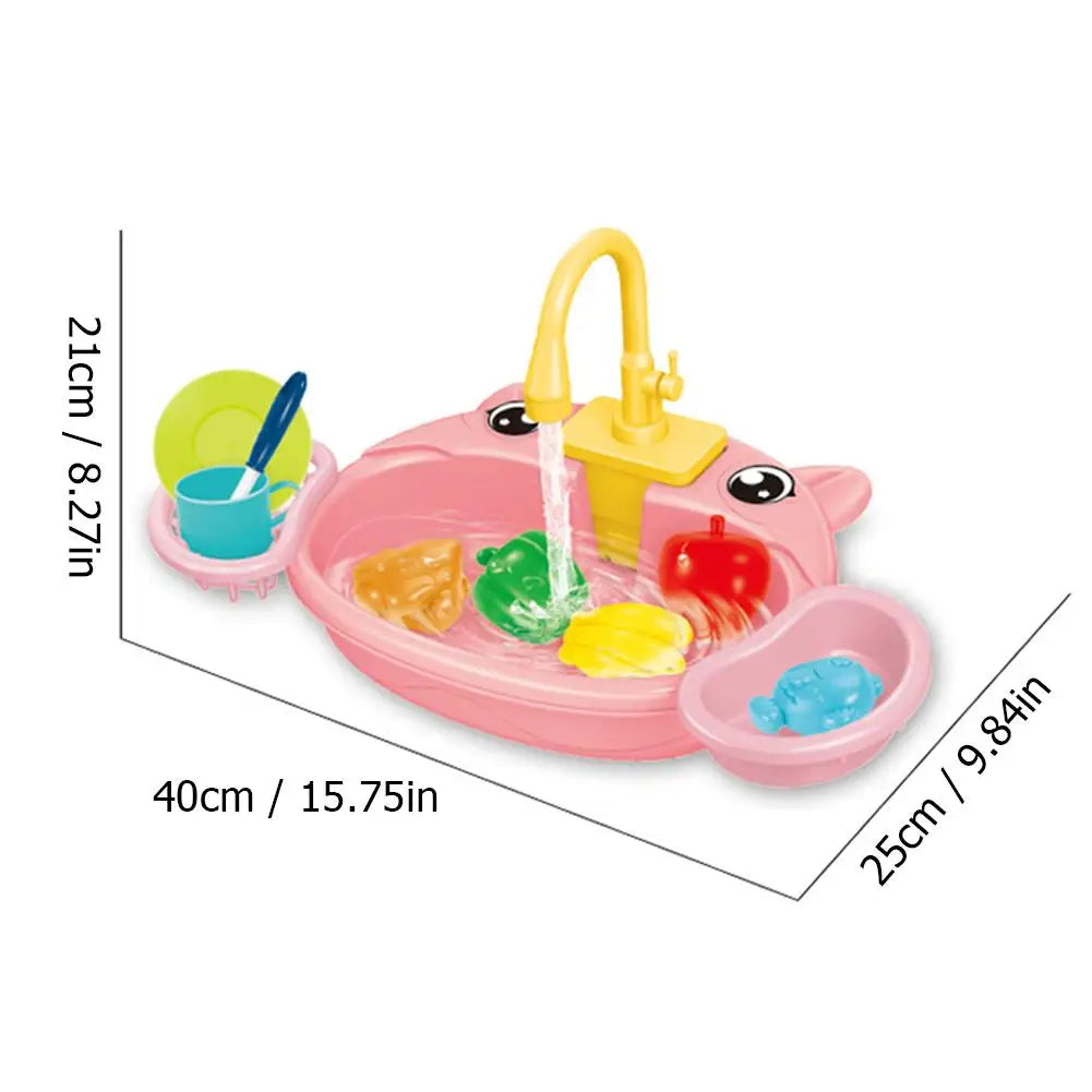 Kids Kitchen Sink Toys Electric Dishwasher Playing Toy with Running Water Pretend Play Food Fishing Toy Role Playing Girls Gift