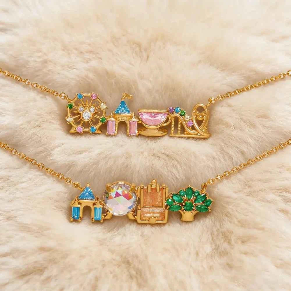 Exquisite Colored Zircon Inlaid Amusement Park Pendant Necklace Cute Sweet Design Versatile Fashion Jewelry Accessory