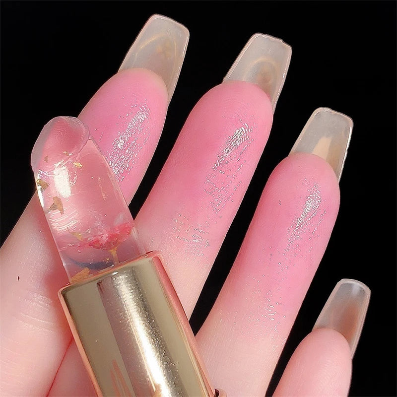 Moisturizing Flower Transparent Lipstick Temperature Color Changing Lip Balm Long Lasting Jelly Lipstick Lips Care Makeup 1pc
