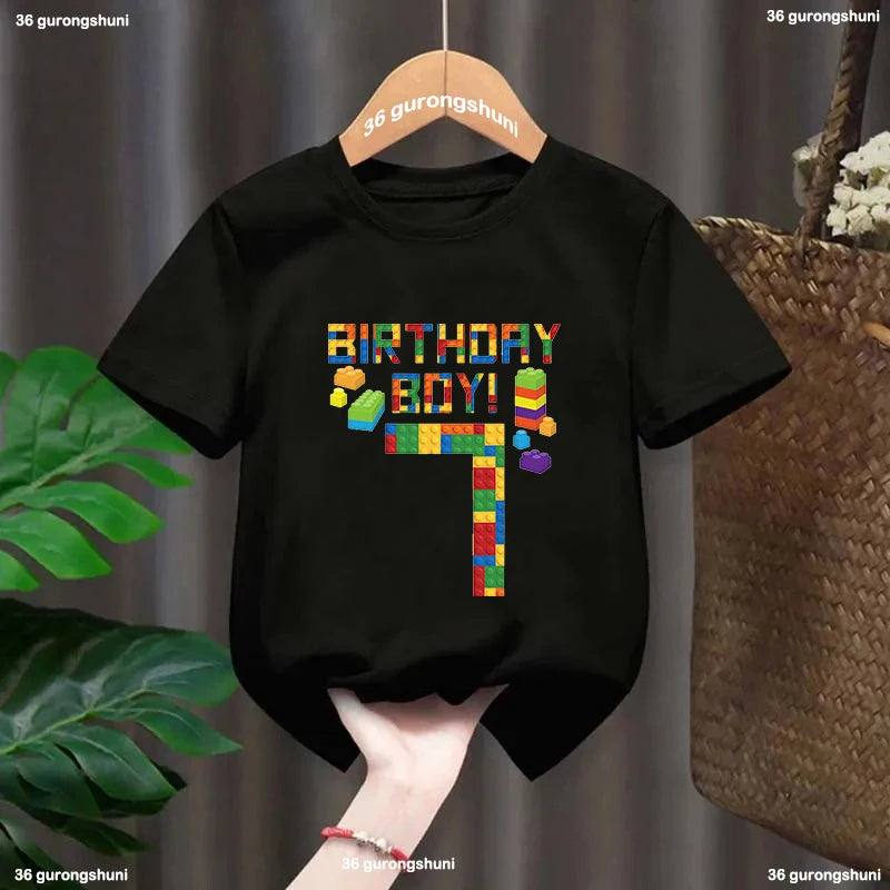 Building Blocks 1-10 Birthday Boys T-shirt Funny Block Graphic Print Toddler T-shirt Gifts kids Birthday Party Clothing T-shirt