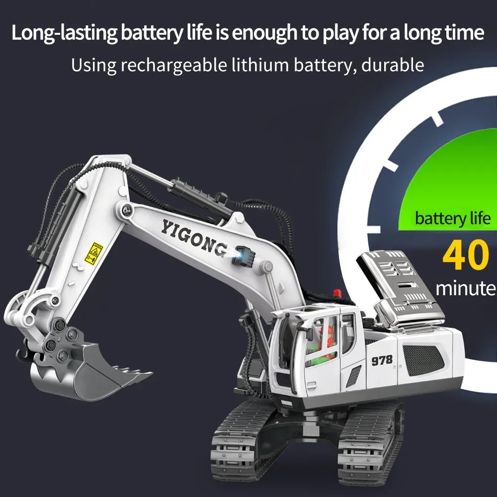 2.4G 11 Channels RC Excavator Dump Bulldozer Cart Trucks Bulldozer Alloy Vehicle  Remote Control Excavator Gift Toys for Boy
