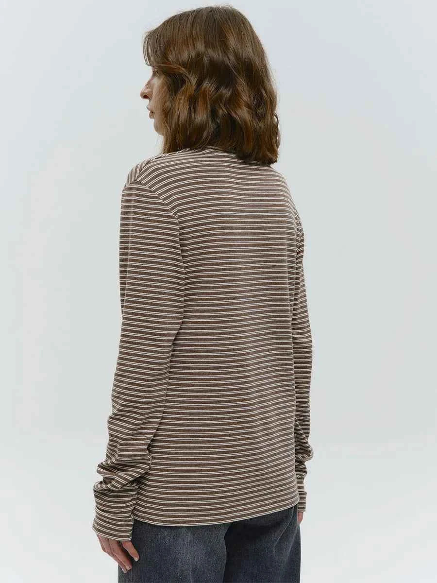 Bornladies Autumn New Fashion Women Cotton Striped Long Sleeve T Shirt Office Casual Simple Round Neck Pullover Tops & Tees