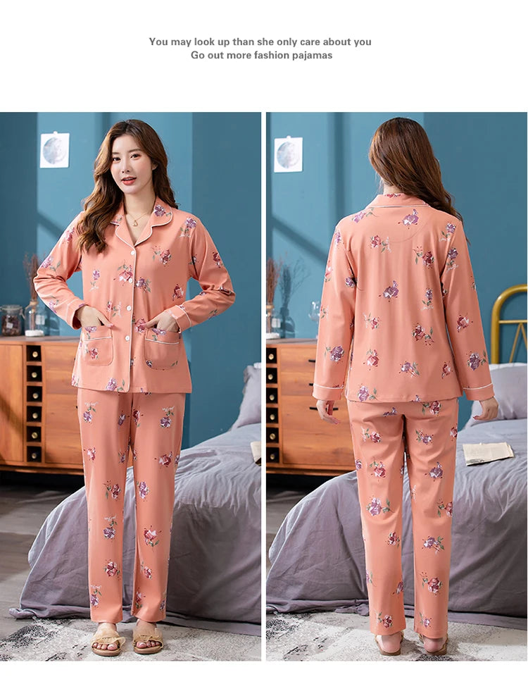 100% Pure Cotton Long Sleeve Sleepwear Set for Elderly Women Spring Summer Autumn Home Clothes Outwear Comfortable Home Suit