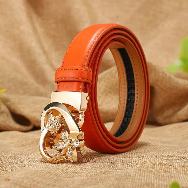 New Belts Women Luxury Famous Brand Designer Female Belt Candy Color High Quality Dress Cowhide Leather Automatic Buckle LB2202
