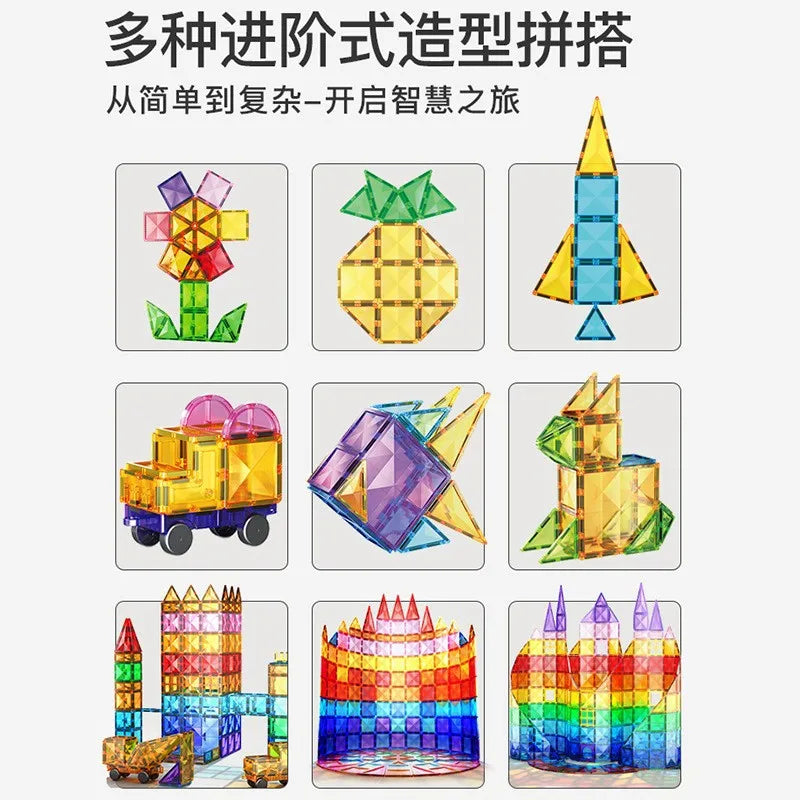 Magnetic Sheet Building Blocks Set Diamond Surface Color Window Educational Assembly Bricks Kid Concentration Training Toy Gift