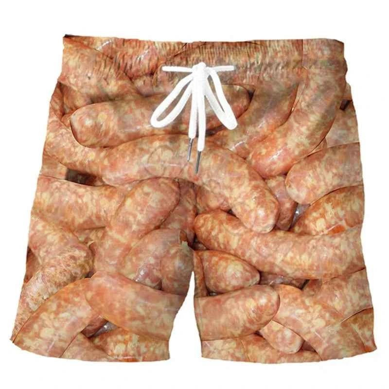 Sausages Food Graphic Beach Shorts Men Short Pants 3D Cheese Printed Elastic Waist Board Trunks Swimsuit homme 2023 Ice