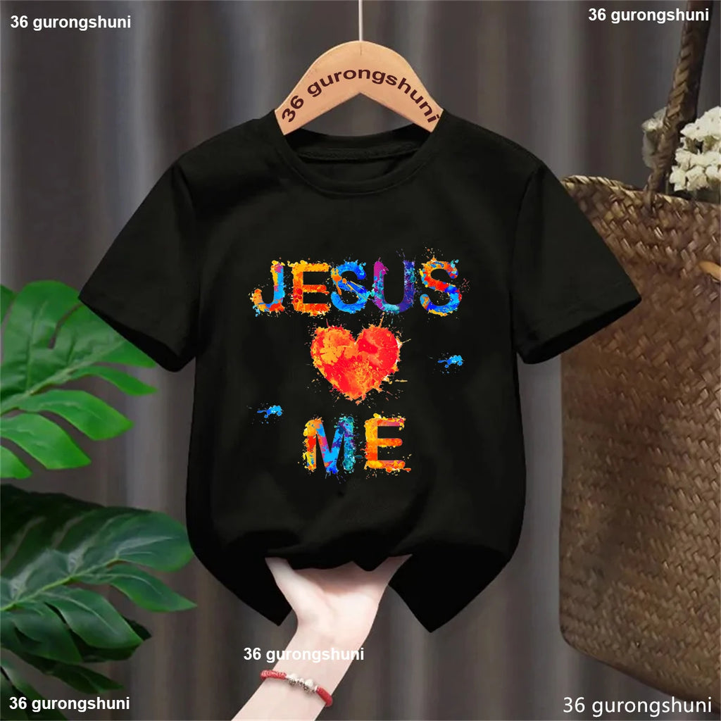 Newest Jesus Love Me Graphic Printed Tshirt Girls/Boys Cool 2-13 Years Kids Clothes Summer Fashion Short Sleeve T-Shirt Tops