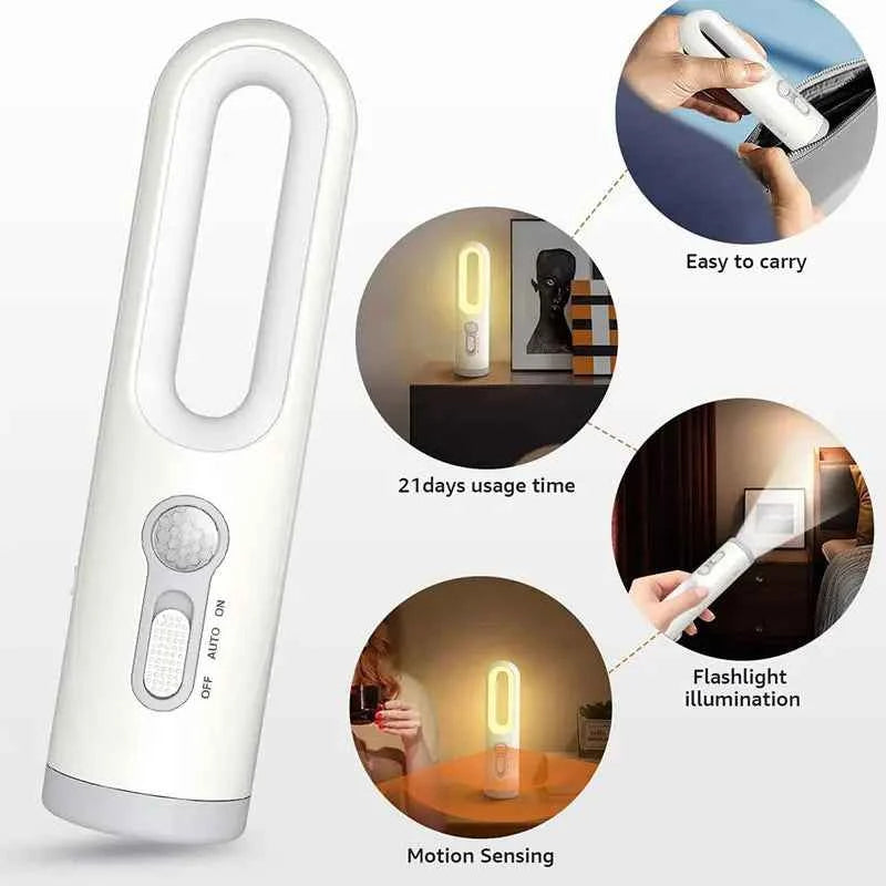 Motion Sensor Night Light Bedroom Bathroom Portable 2 in 1 Flashlight Reading Camping Lighting Baby Feeding Eye Care Bedside Lam