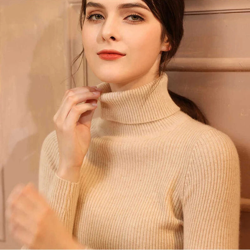 2026 Simple Women Turtleneck Sweater Winter Fashion Pullover Elastic Knit Ladies Jumper Casual Solid Black Female Basic Tops