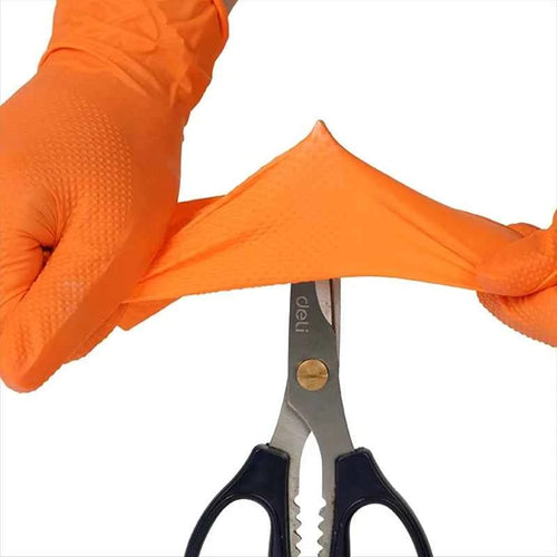 8Mil Super Duty Orange Nitrile Gloves Disposable Diamond Textured Safety Protective Work Gloves Auto Mechanic Industrial Gloves