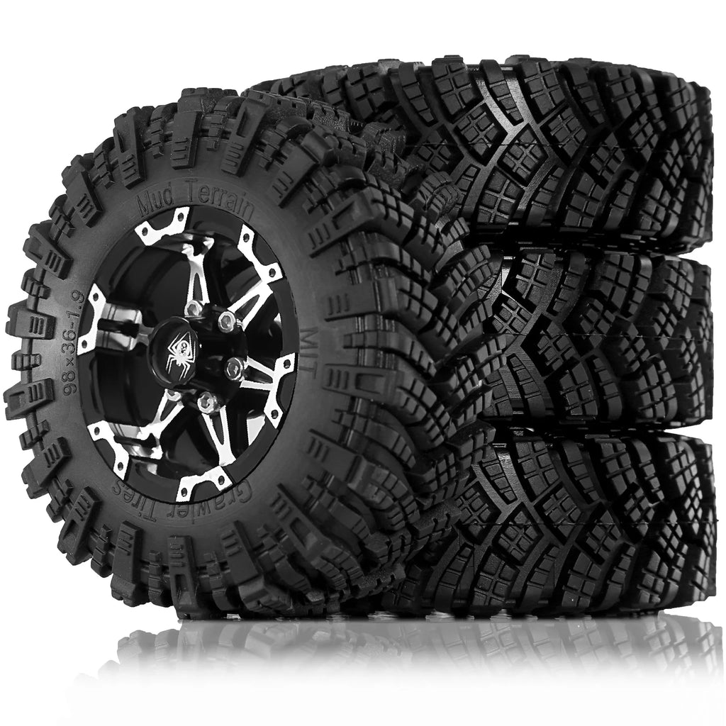 RED SPIDER Metal Alloy 1.9 inch Beadlock Wheel Rims 98mm OD Rubber Tires for Axial Wraith TRX-4 1/10 RC Crawler Model Car Parts