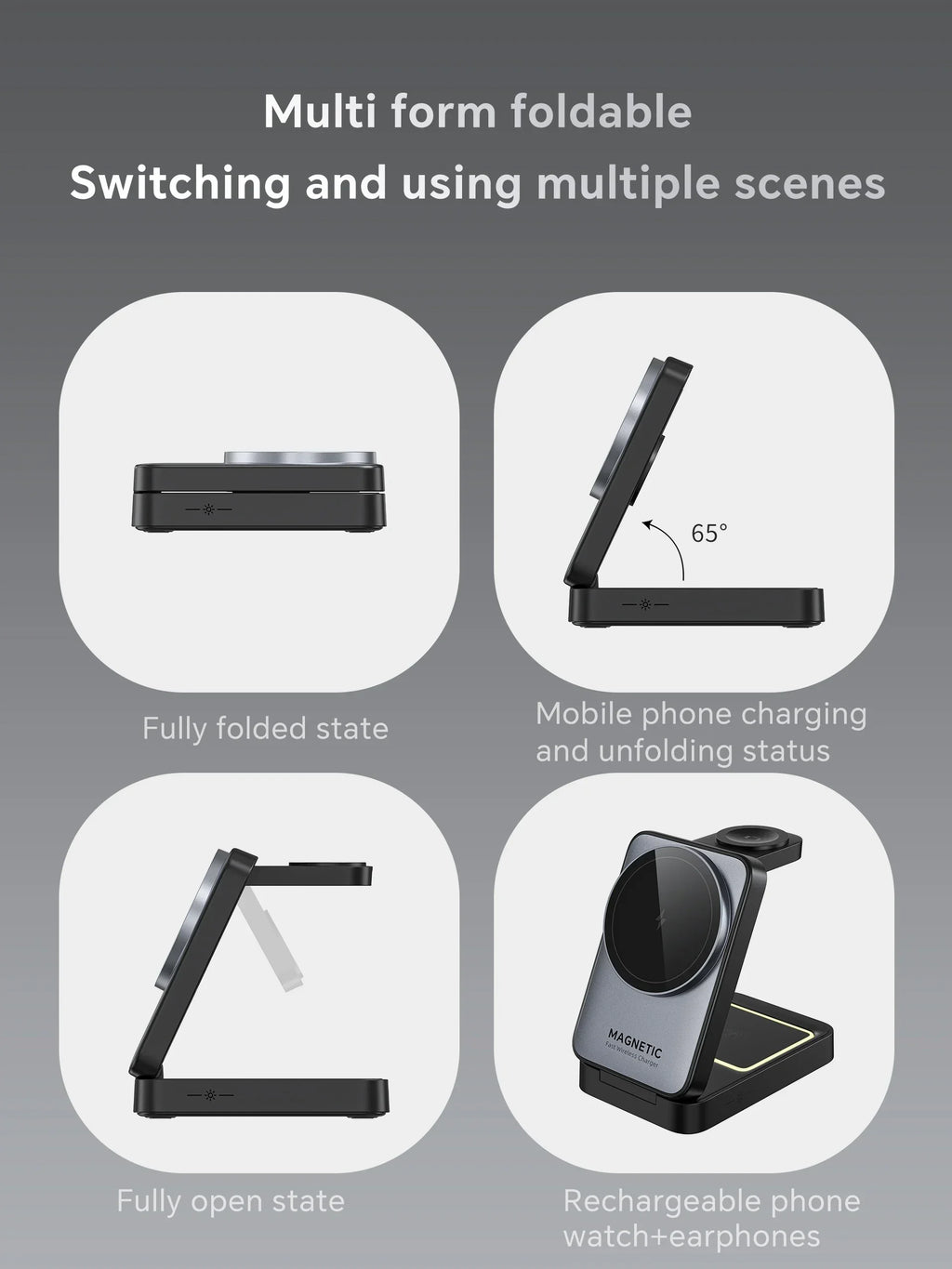 Foldable 3 In 1 Magnetic Wireless Charger Stand For Magsafe iPhone 15 14 13 12 Apple Watch 2-8 Airpods Pro Fast Charging Station
