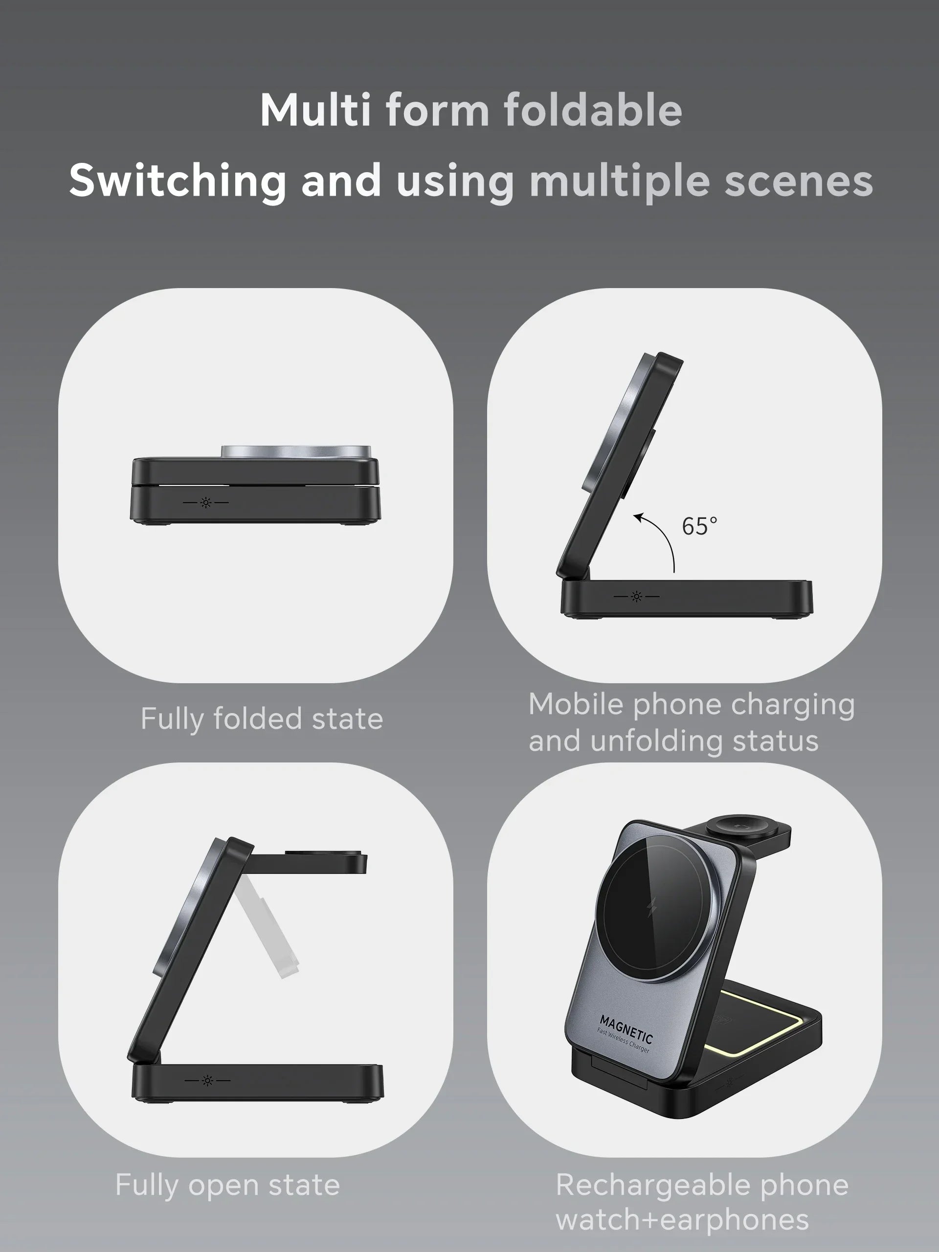 Foldable 3 In 1 Magnetic Wireless Charger Stand For Magsafe iPhone 15 14 13 12 Apple Watch 2-8 Airpods Pro Fast Charging Station