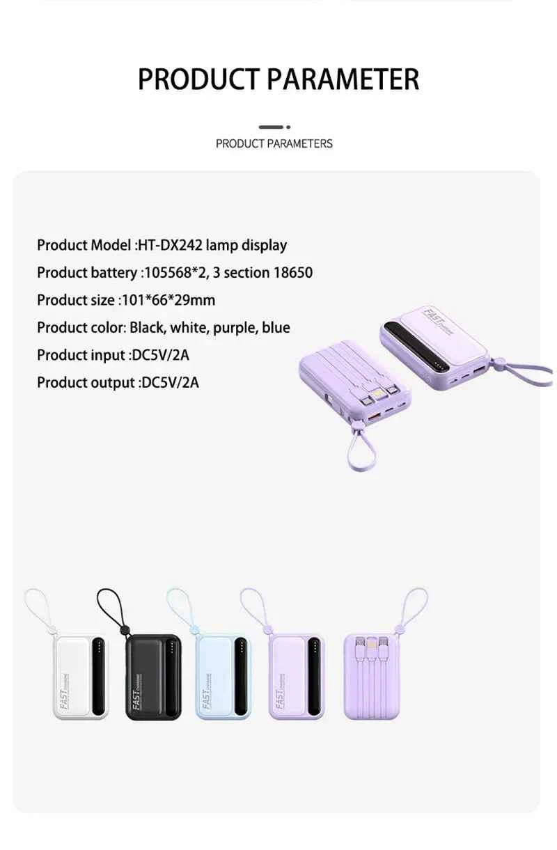 Lenovo 120W 500000mAh Power Bank Large Capacity 4 In1 Cables Intelligent Digital Display Light Portable Powerbank For iPhone New