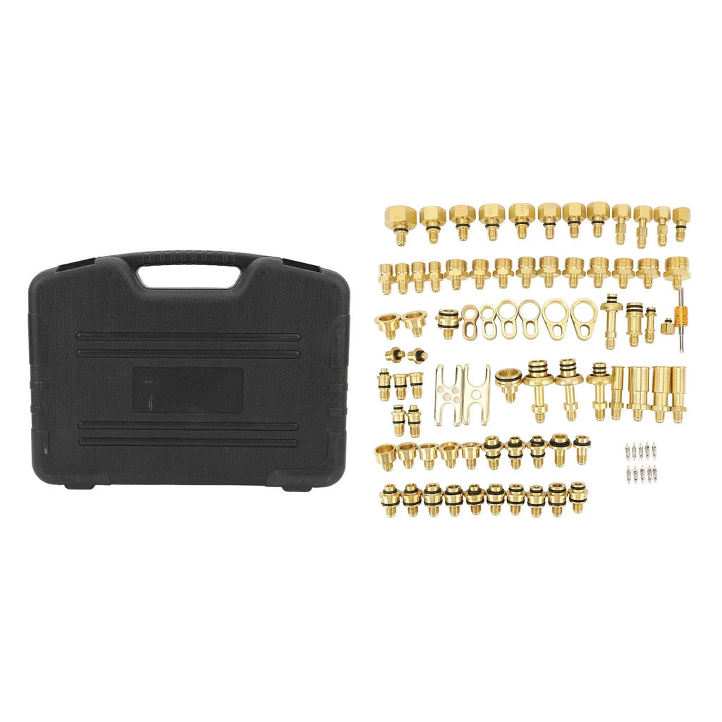 77Pcs Car Air Conditioning Leak Test Kit Brass Ac Leak Detection Tools Connector Repair Kit for Car Auto AC
