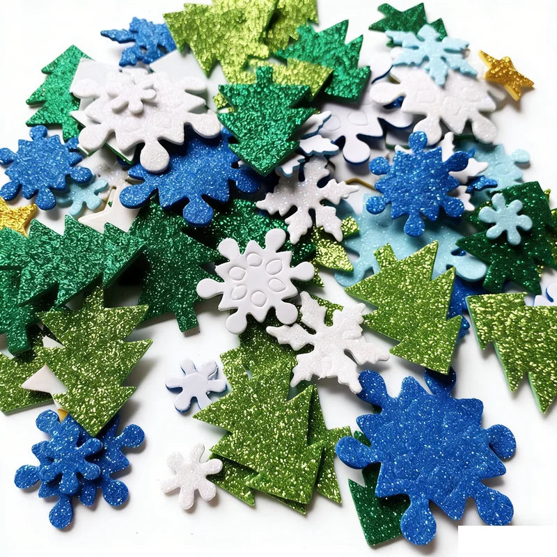 100PCS Glitter Foam Stickers Assorted Shapes Self-Adhesive Craft Stickers for Kids DIY Scrapbooking Card Making Classroom Decor