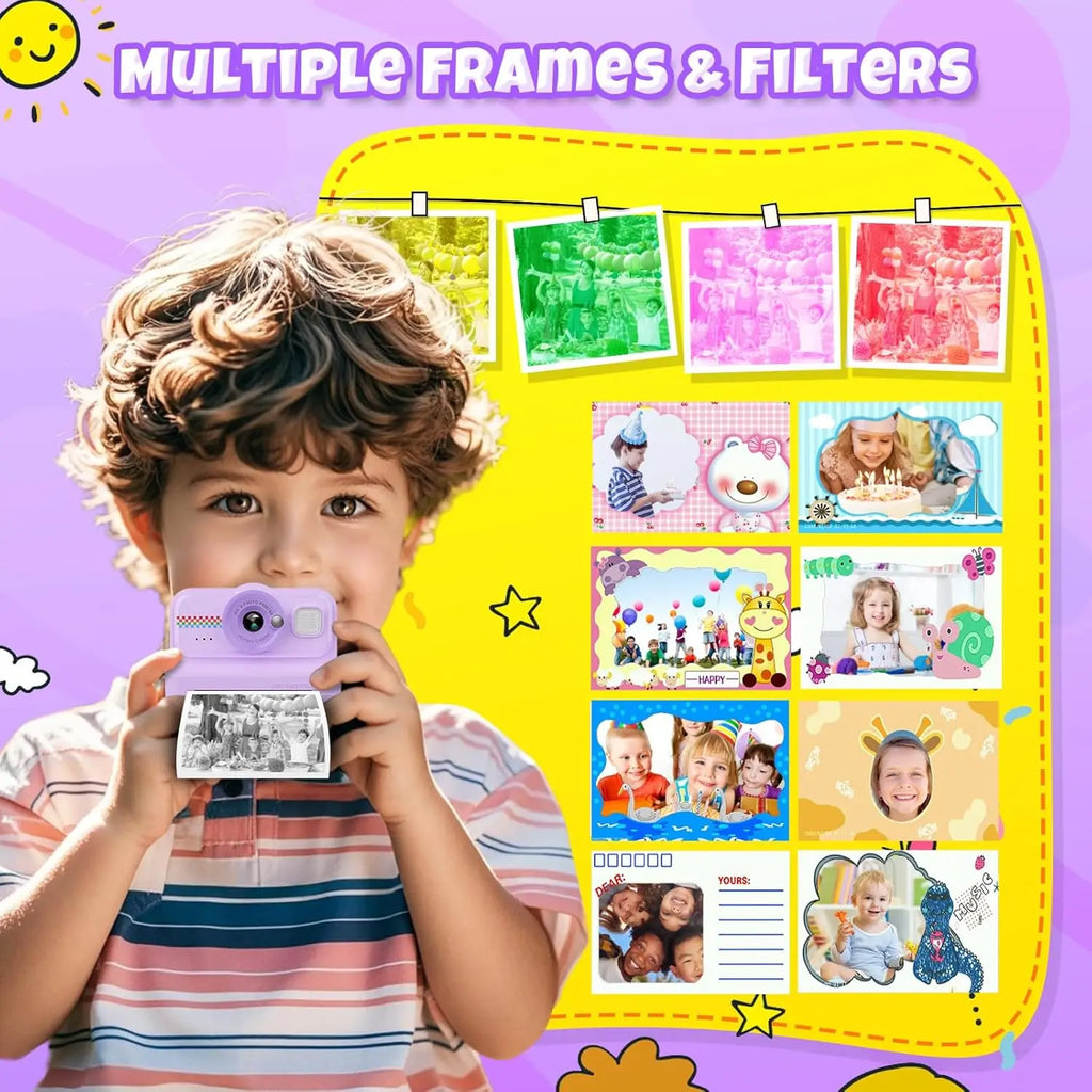 Kids Camera Instant Print, 1080P HD Instant Print Camera for Kids with 3 Rolls Print Paper, Selfie Digital Camera for Kid