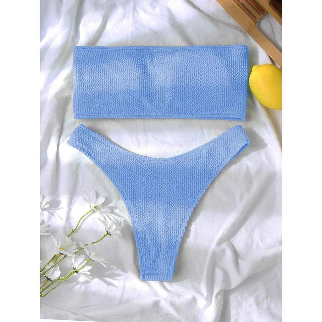 Bandeau Wrinkled Crinkled Bikini Female Swimsuit Women Swimwear Two-pieces Bikini set High Cut Bather Bathing Suit Swim V3314