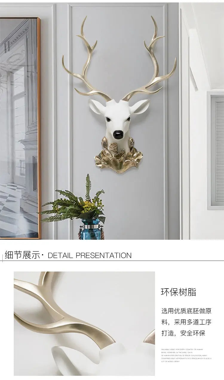 Resin decorative items, American-style living room TV background wall decorations, wealth-attracting deer head wall hangers