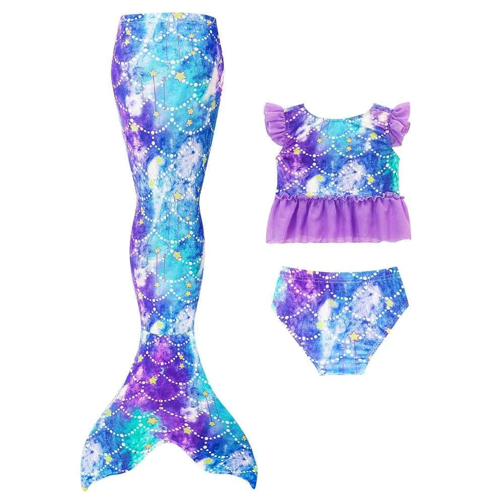 3PCS Mermaid Tails Swimwear Set for Swimming Girls Princess Bathing Suit Sets Kids Mermaid Swimsuit Swimable Costume