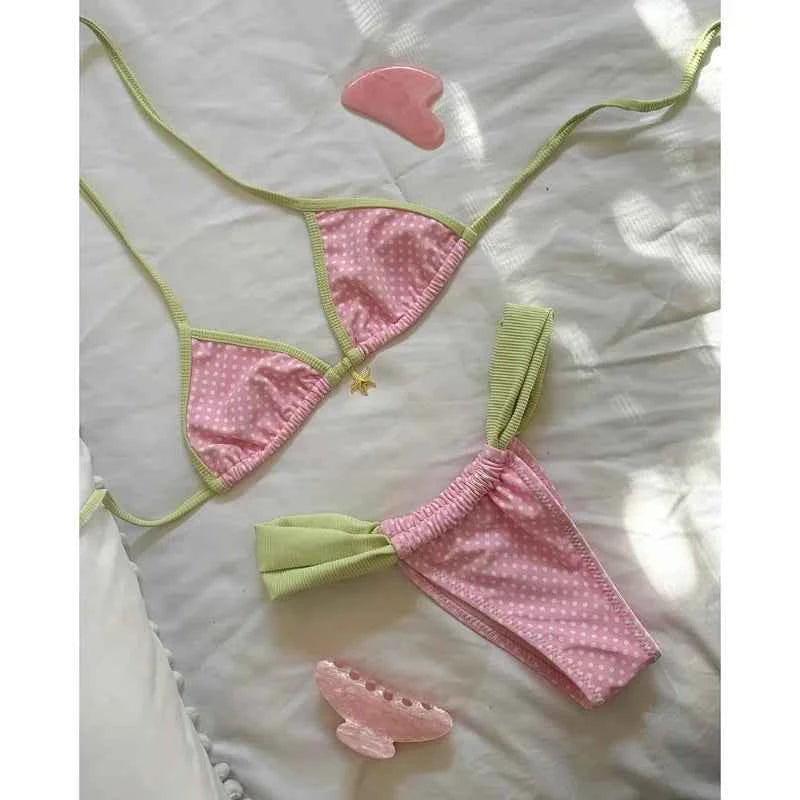 Bikinis Women Swimsuit Vintage Contrast Print Patchwork Design Sense Push Up Bikini Set Bathing Suit Swimming Beachwear 2 Piece