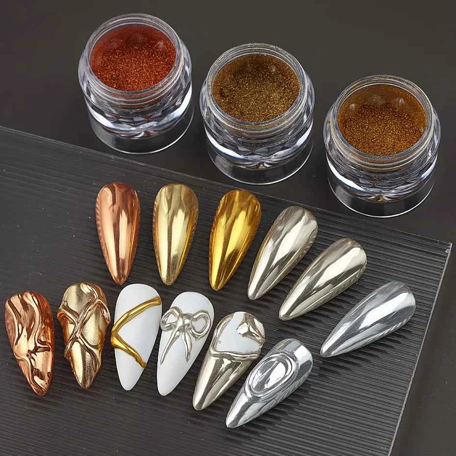 Silver Color Metal Nail Powder Set, Ideal for Shiny Effect, Metallic Glossy Finish, Smooth Application