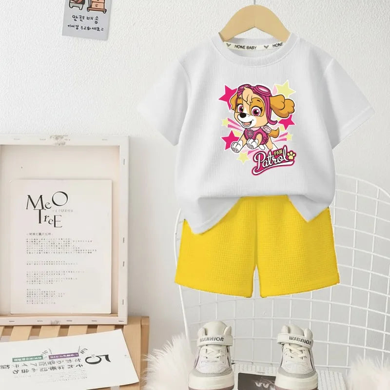 PAW Patrol Printed Summer Girls Casual Outfits Children's Shorts Sets Kids T Shirt and Shorts Two Piece Set Outdoor Sportwear