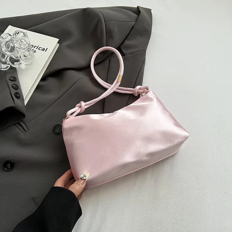 High Quality Solid Color Fashion Elegant Shoulder Bag Smooth Cloth Satin Underarm Bag Leisure Shoulder Bag Lady Handbags Purse