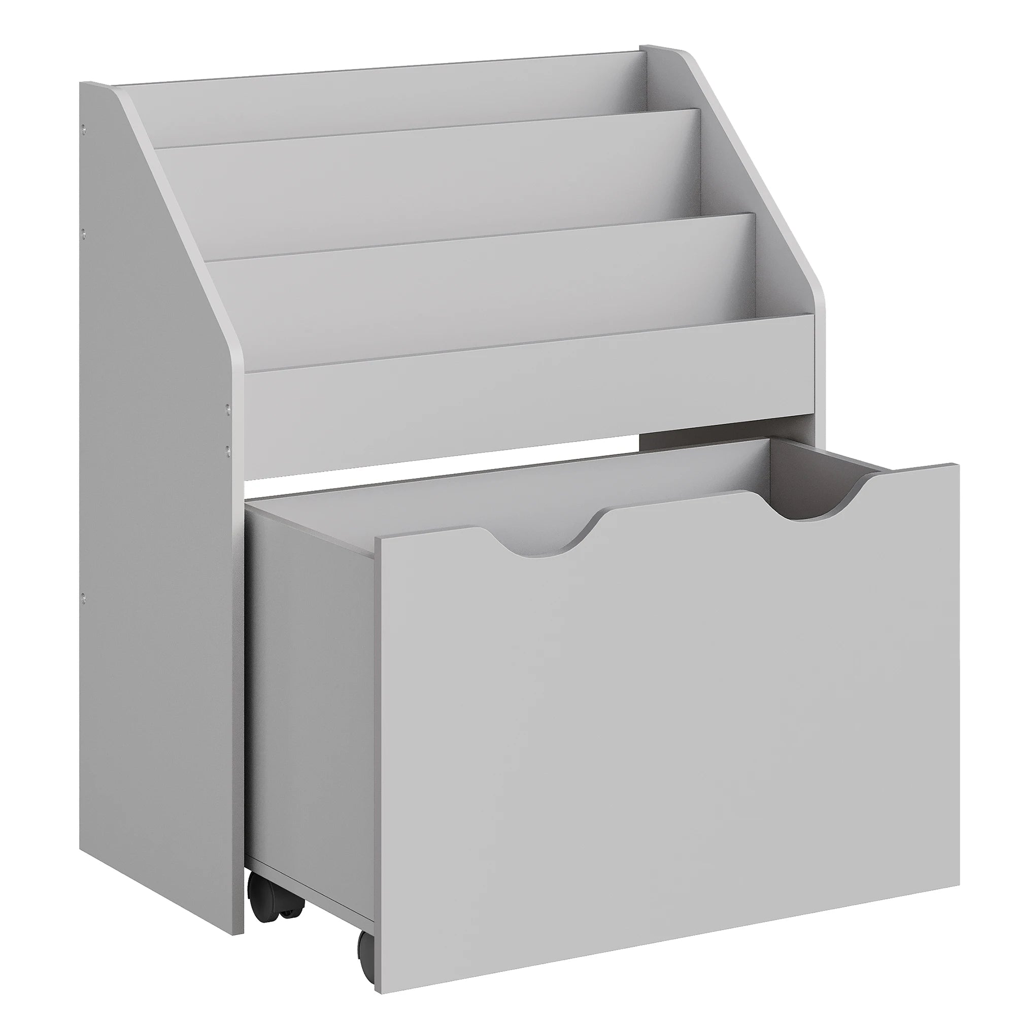 SONGMICS Kids Bookshelf and Toy Organiser, Toy Storage Chest and Bookcase with 3 Shelves, Storage Box with Wheels, Multipurpose