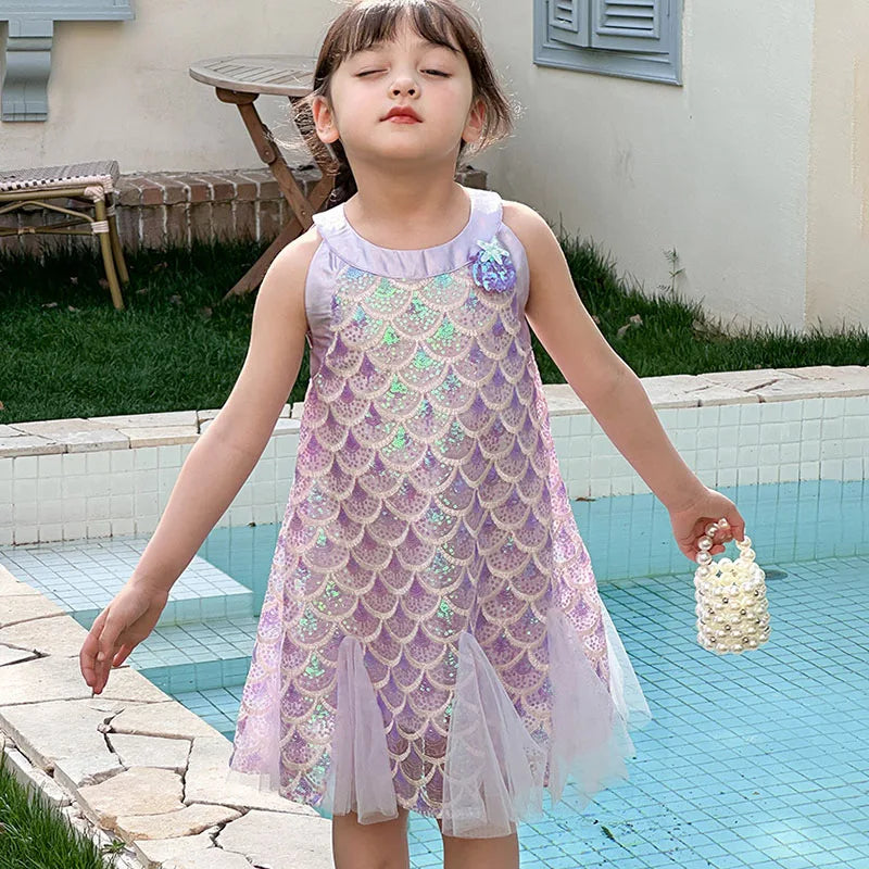 Girls Clothes Sequins Little Mermaid Fishtail Kids Dress Children Princess Dress For Prom Birthday Party Casual Holiday Costume