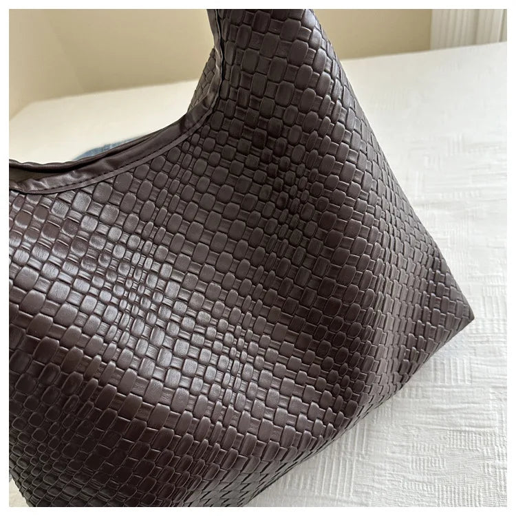 Women's Retro Artificial Leather Woven Pattern Shoulder Bag,Large Capacity Tote Bag,Casual Armpit Bag, Large Tote Bag,Daily Work