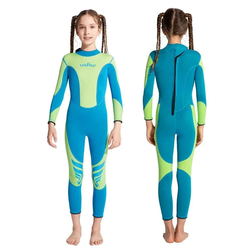 Children's 3mm Neoprene Wetsuit Long Sleeves Back Zipper Snorkeling Swimming Surfing Suit Kid's Swimsuit Water Sports Swimwear