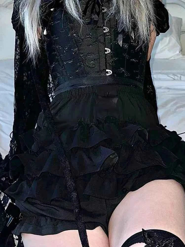Hotsweet Shorts Women Aesthetic Y2k E-girl Cute Sweet Fairycore Grunge Lace Bow Patchwork High Waist Shorts