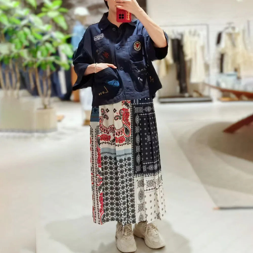 2025 Early Autumn New Design Limited Edition Color-Plaid Retro Print A-line Long Dress Loose Half-Length Skirt Women