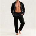 Men's Luxury Pajama Set with Contrast Trim Long Sleeve and Pockets Pants Comfortable Loose-Fit Pajamas for Men Sleepwear Sets
