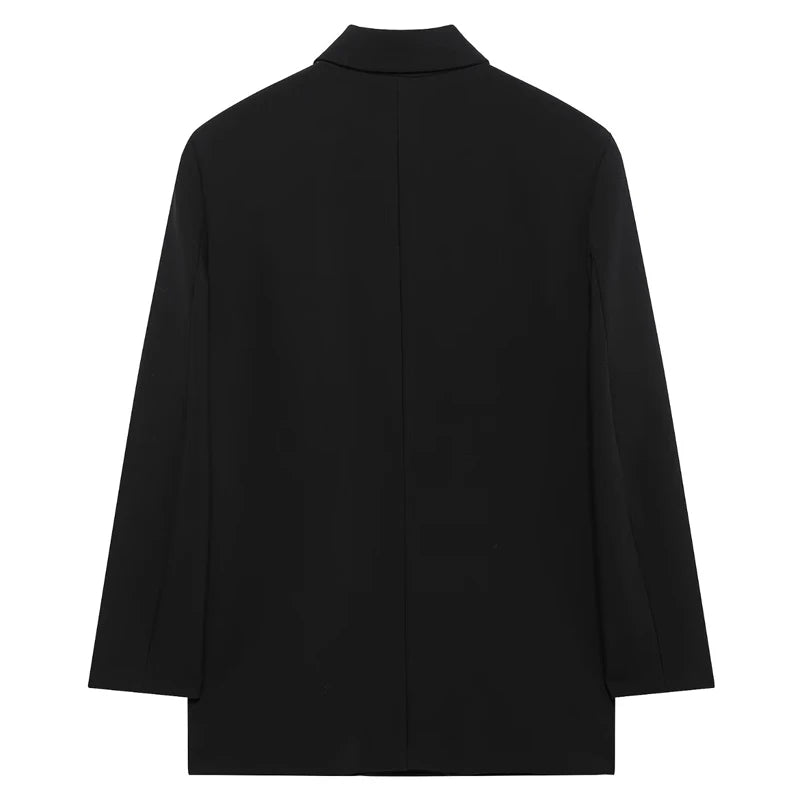 HXAO Blazer Women Double Breasted Pocket Women's Jacket 2025 Long Sleeve Casual Blazers Woman Chic Office Wear Ladies Coat