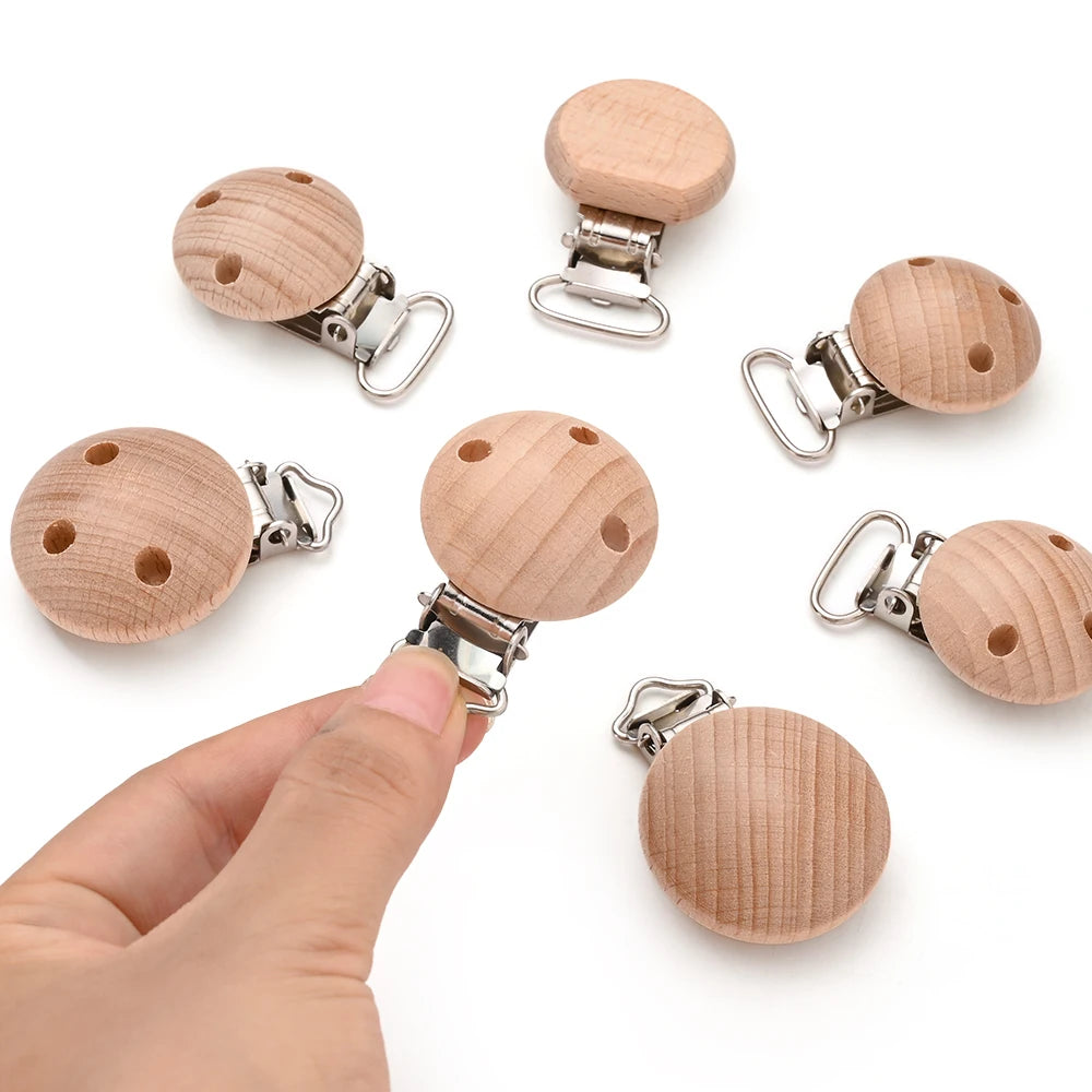 10Pcs Wooden Baby Pacifier Holder Metal Clip Beech Baby Pacifier Clips Chain Accessories Wooden Teether Toy BPA Free