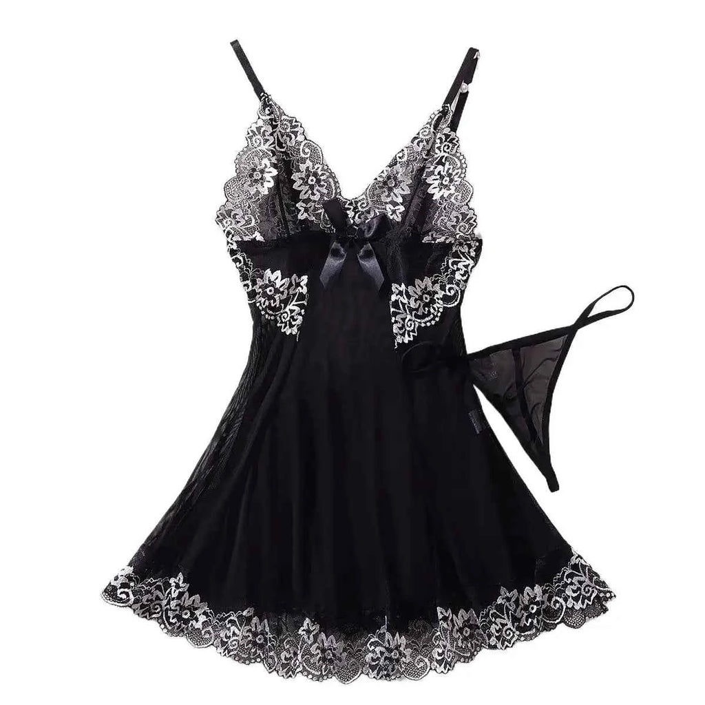 Sleeveless Sexy Solid Slip Nightdress Contrast Lace Round Neck Backless Sleep Mini Dress Women's Sleepwear Dresses Lingеrie Set