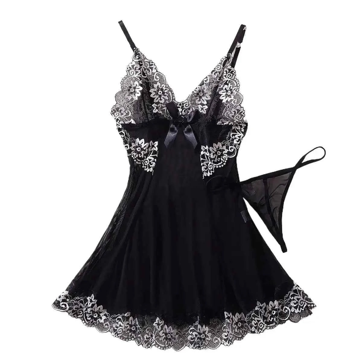 Sleeveless Sexy Solid Slip Nightdress Contrast Lace Round Neck Backless Sleep Mini Dress Women's Sleepwear Dresses Lingеrie Set