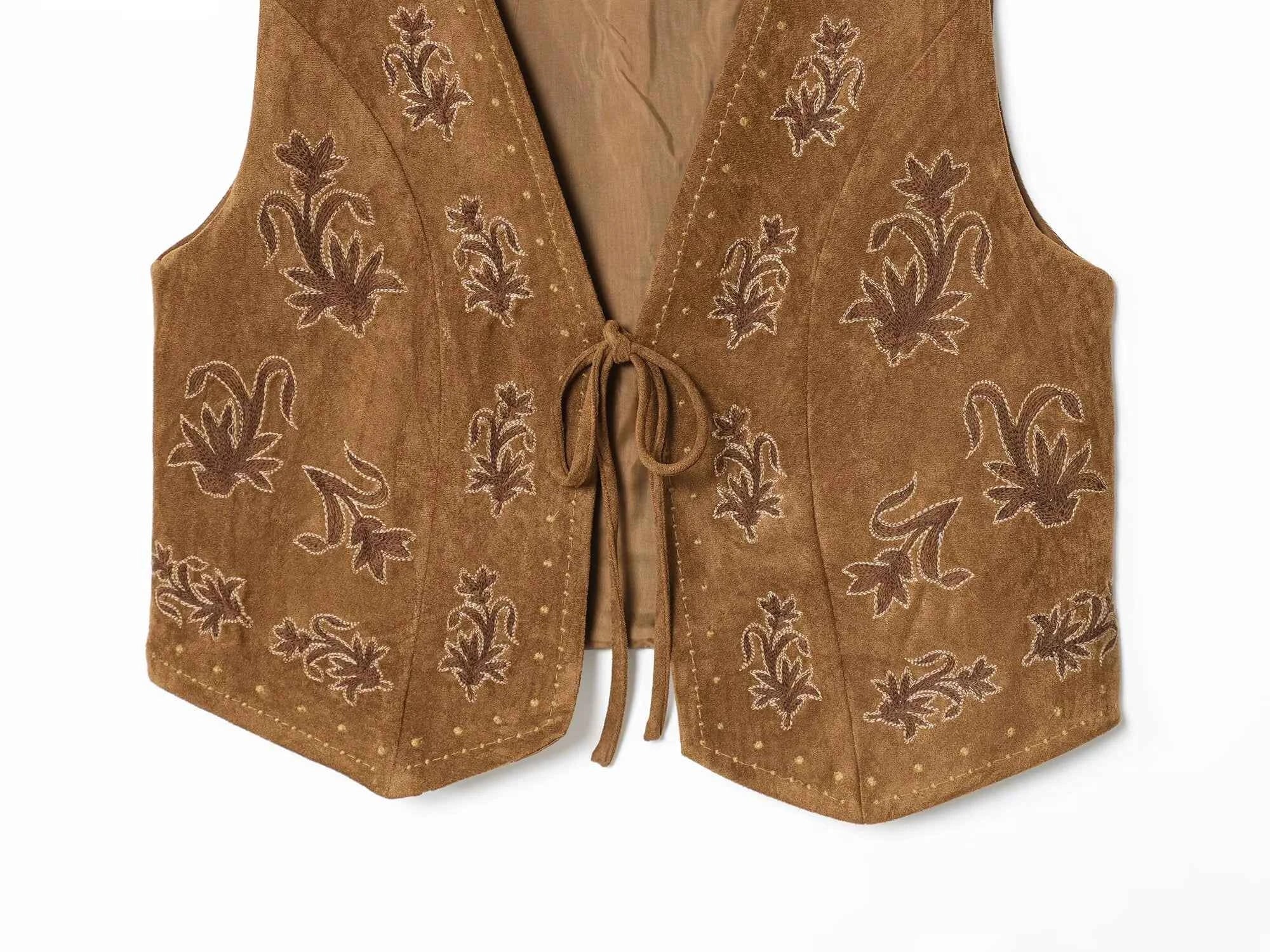 ZERAINS Autumn new women's clothing European and American style bead embroidery suede texture effect vest
