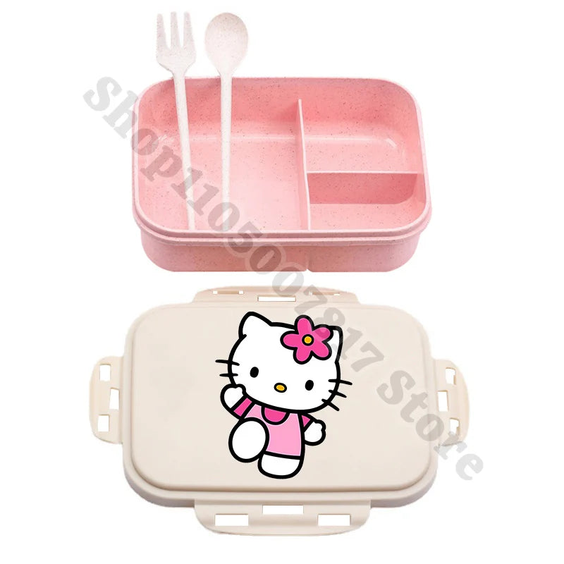 Kids Portable Plastic Lunch Box Hello Kitty Cartoon Cute Lunchbox with Spoon Fork Children Anime Food Fruit Containers Xmas Gift