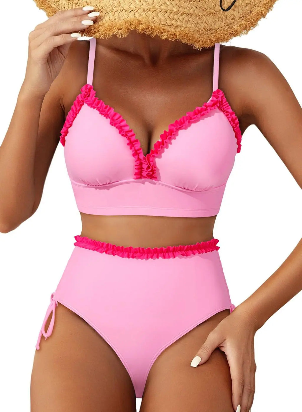 2026 V Neck String Two Piece Bikini With Shorts Women Swimwear Female Swimsuit Bathers Bathing Swimming Suit Beachwear Summer
