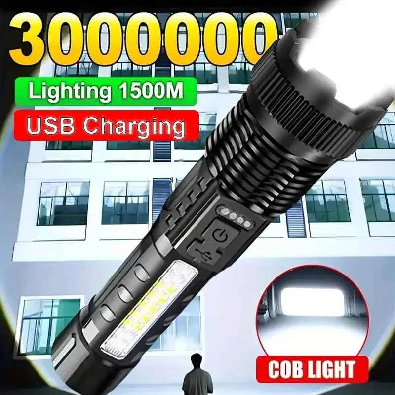 High Power Led Flashlights Very Strong Tactical Torch with Clip 6 Modes USB Rechargeable Camping Fishing Emergency Zoom Lantern