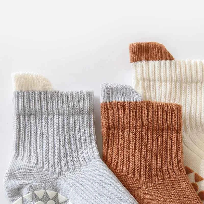 3 Pairs Kids Cotton Socks Boys and Girls Cute Comfy Breathable Baby Non-slip Floor Socks